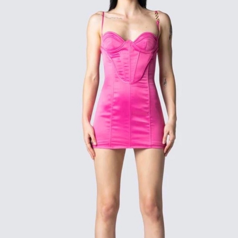 Finesse Satin Corset Pink Mini Dress Large